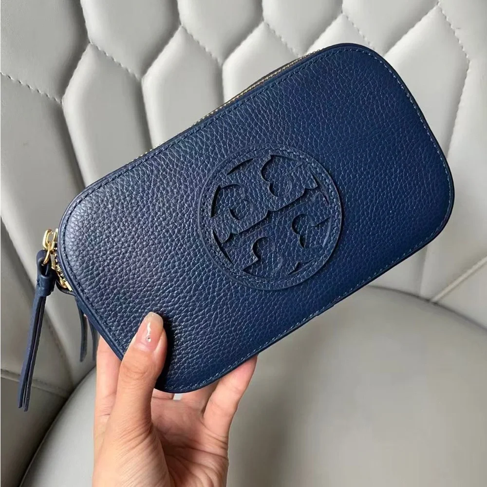 Tory Burch Deep Blue Crossbody Bag with Patterned Strap